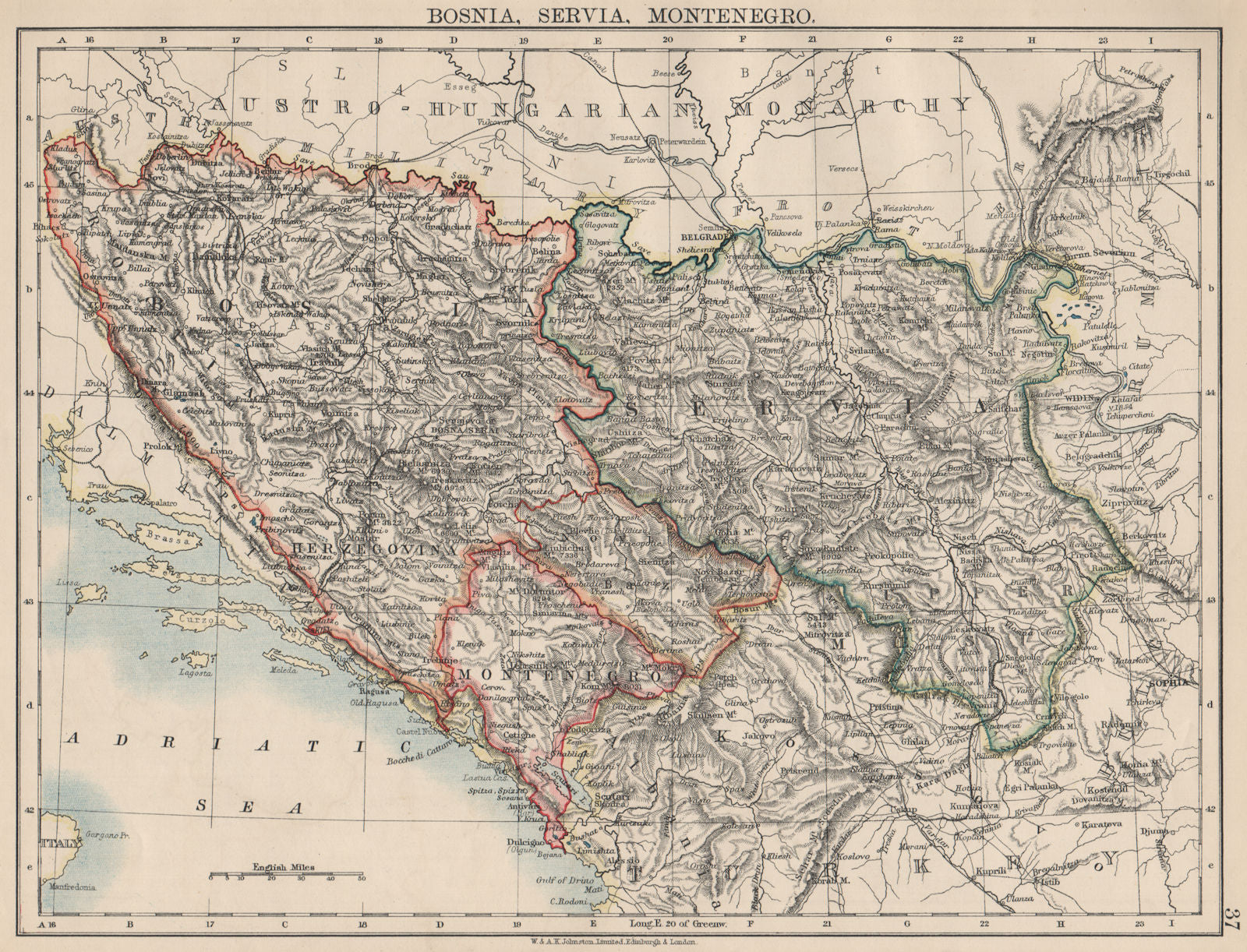 BOSNIA SERVIA MONTENEGRO. Balkans Serbia Croatia Herzegovina.JOHNSTON 1903 map